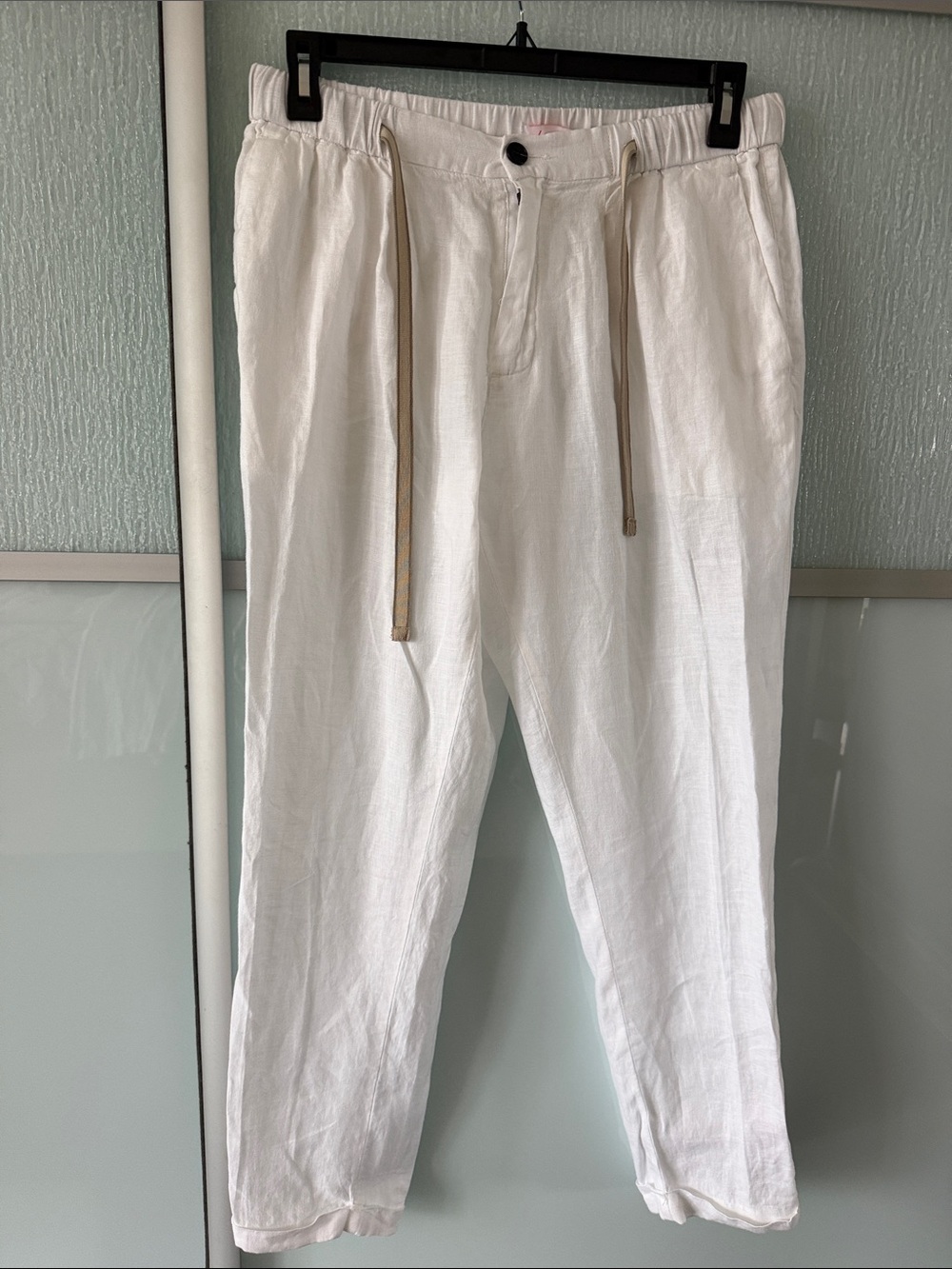 Men's White Linen Drawstring Pants Sz XL